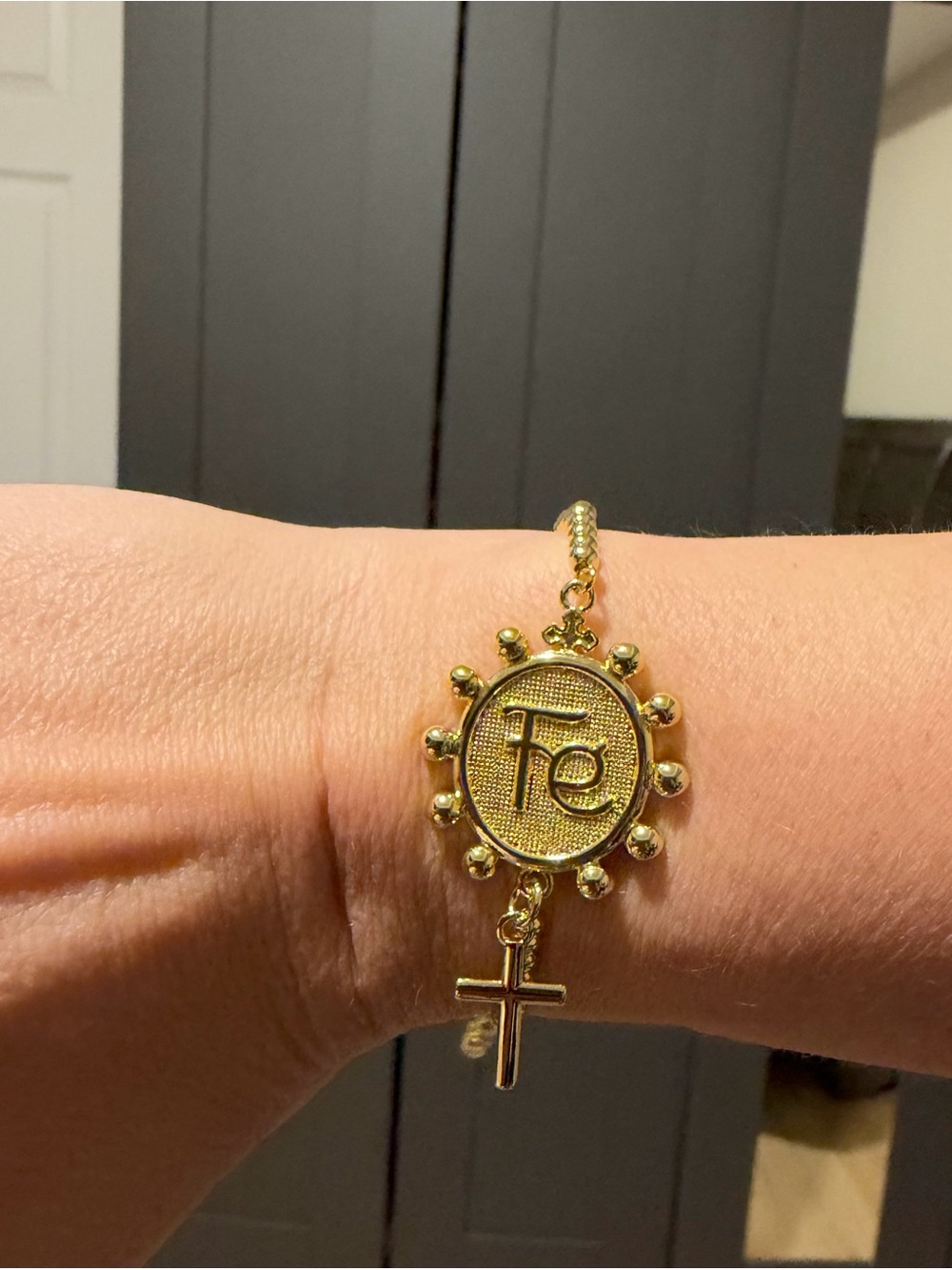 Gold Faith Medallion Bracelet with Cross Charm
